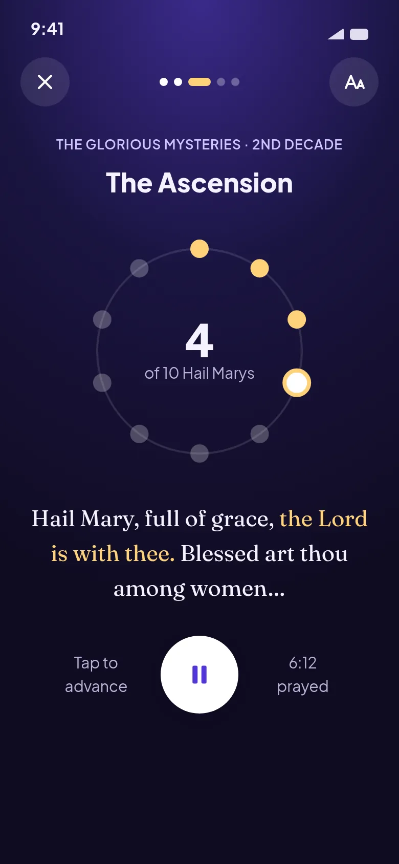 Rosary player showing the 4th Hail Mary of the second decade